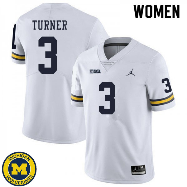 Women Michigan Wolverines #3 Christian Turner White Alumni Jersey